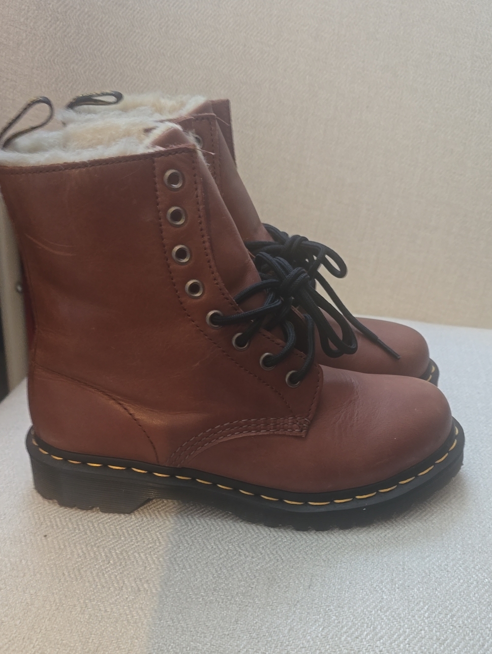 Dr. Martens Brown Lace-Up Fur-Lined Ankle Boots